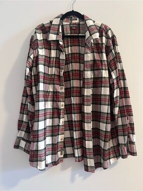 Eddie Bauer Red, Black and White Plaid Flannel Shirt